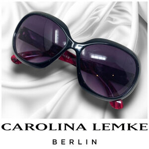 NEW Carolina Lemke Black & Pink Acrylic Oversized Round Sunglasses CL1035 NWOT